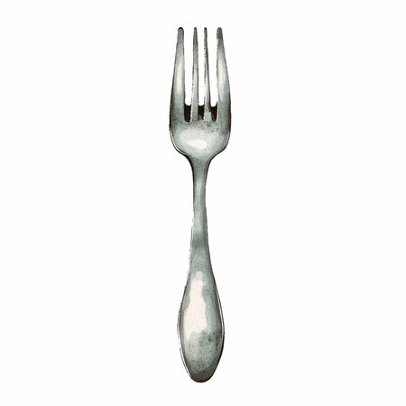Fork isolated on white background. Hand drawn watercolor illustration.