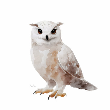 Watercolor owl isolated on white background. Hand-drawn illustration.の写真素材