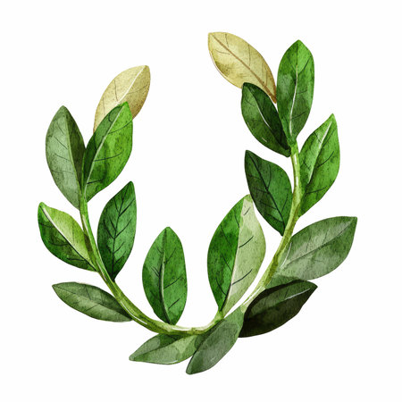 Watercolor laurel wreath isolated on white background. Hand drawn illustration.