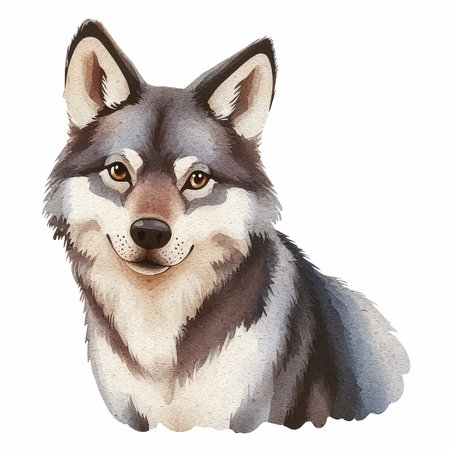 Watercolor portrait of a wolf. Isolated on white background.