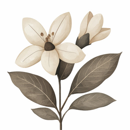 Hand drawn watercolor illustration of magnolia flower. Botanical vector illustration.の写真素材