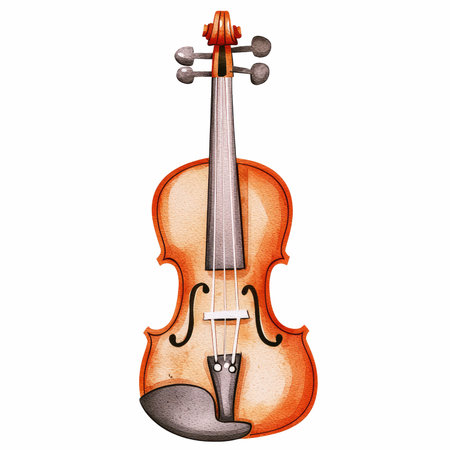 Watercolor violin isolated on white background. Hand drawn watercolor illustration.の写真素材