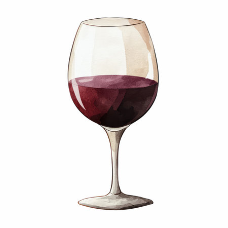 Red wine glass isolated on white background. Watercolor hand drawn illustrationの写真素材