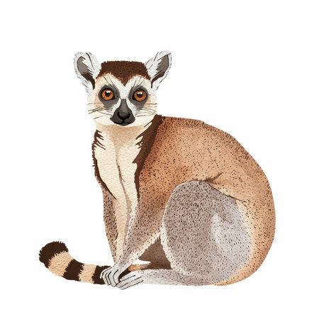 Cute lemur sitting isolated on white background. Vector illustration.の写真素材