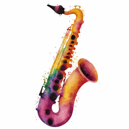 Watercolor saxophone isolated on a white background. Vector illustration.の写真素材