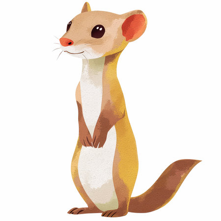 Cute little weasel isolated on white background. Watercolor illustration.