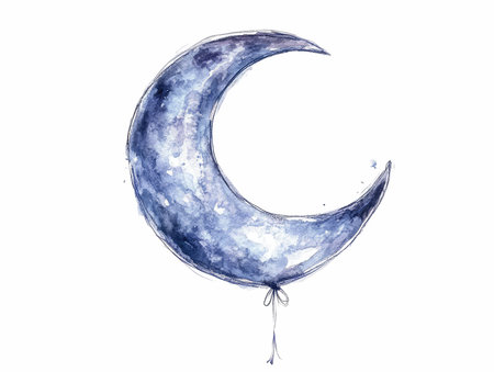 Watercolor hand drawn illustration of a crescent moon on a white backgroundの写真素材