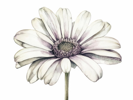 Daisy flower isolated on white background. Watercolor hand drawn illustration.の写真素材