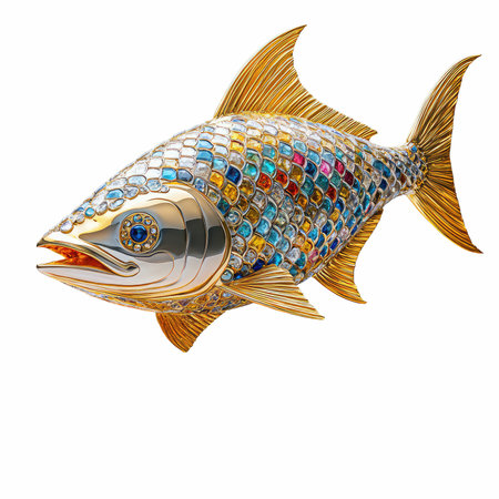 Gold fish on a white background. 3d rendering, 3d illustration.の写真素材