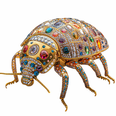 Jewelry in the form of a beetle on a white background