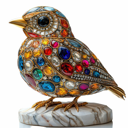 Colorful glass bird isolated on white background. 3d illustration.の写真素材