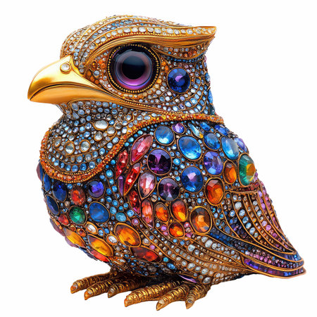 Colorful owl with jewels isolated on white background. 3d illustrationの写真素材