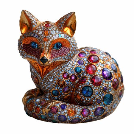 Fox made of precious stones. Isolated on a white background.の写真素材