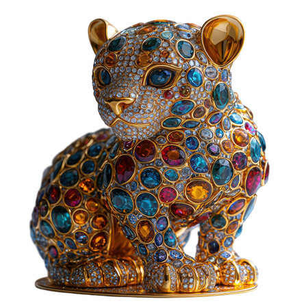 golden cat figurine isolated on white background with clipping path.の写真素材