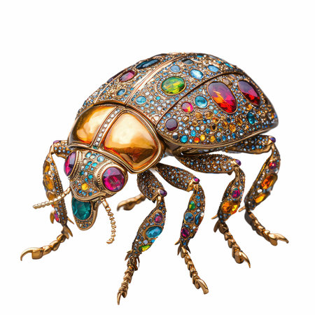 Jewelry in the form of a beetle on a white backgroundの写真素材