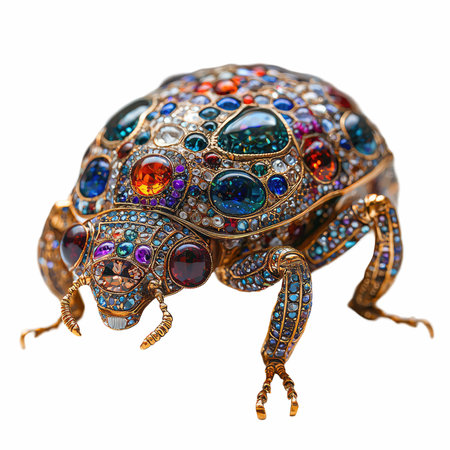 Jewelry in the form of a beetle isolated on white backgroundの写真素材