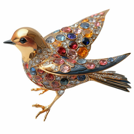 Jewelry brooch bird isolated on white background with clipping pathの写真素材
