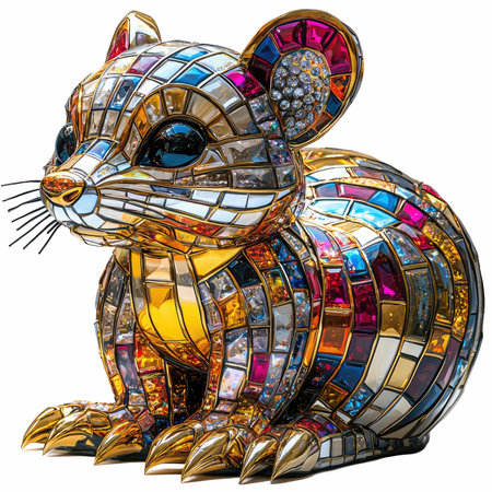 3D rendering of a cute cartoon mouse in a mosaic style.の写真素材