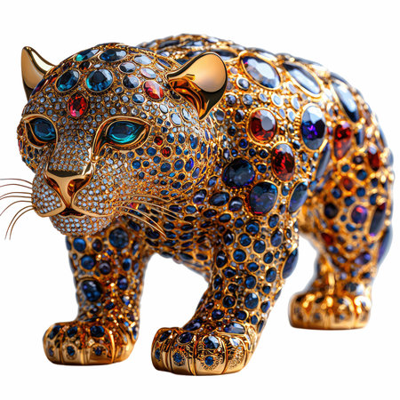 3D rendering of a golden puma isolated on white background.の写真素材