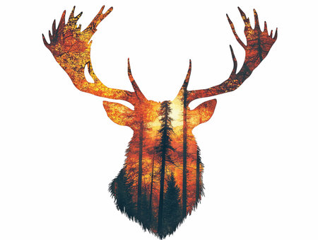 Deer head with antlers. Grunge vector illustration.の写真素材