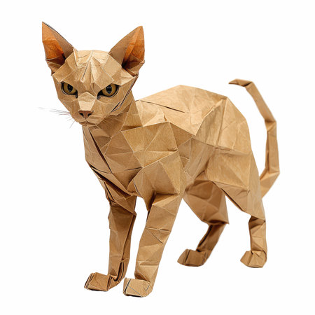 Origami cat made of paper isolated on white background