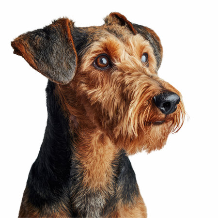 Airedale Terrier dog isolated on white background. Close-up.の写真素材