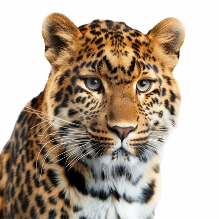 Portrait of a leopard on a white background. Isolatedの写真素材