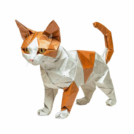 Origami paper cat isolated on white background. 3d illustration.の写真素材