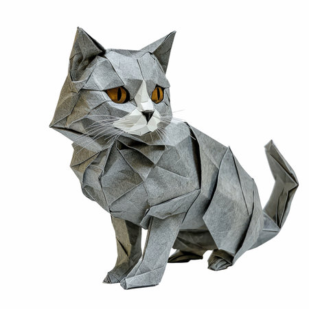 Origami cat isolated on white background. Clipping path included.の写真素材