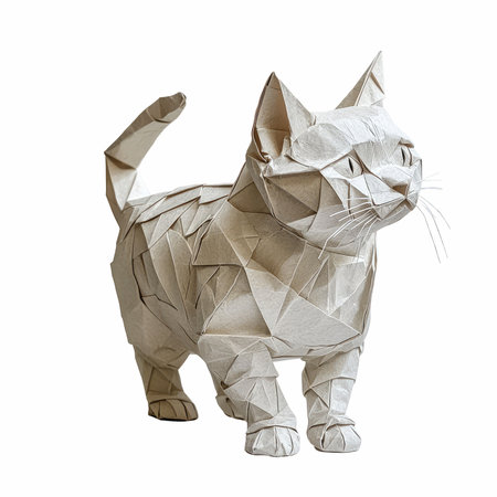 Paper origami cat isolated on white background. 3d rendering.の写真素材