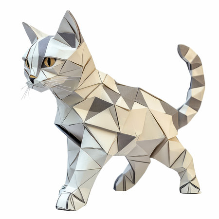 Polygonal origami cat. Isolated on white background.の写真素材