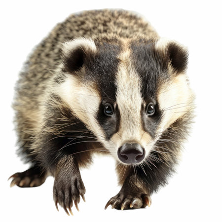 European badger, Meles meles, in front of white backgroundの写真素材