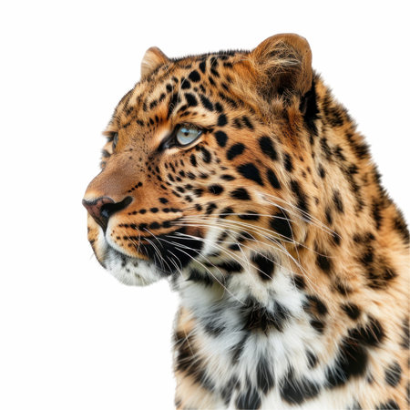 Portrait of a leopard isolated on white background. Studio shot.の写真素材