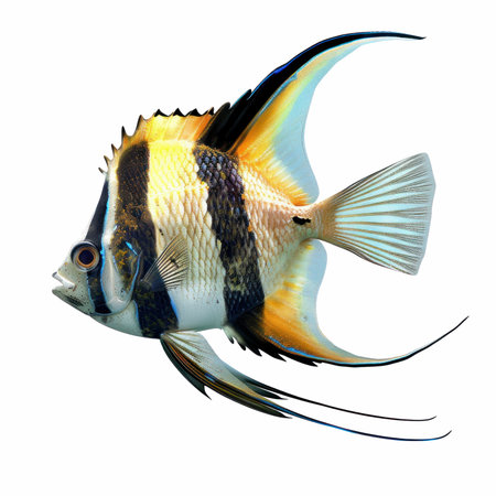 3D digital render of a blue and yellow fish isolated on white background
