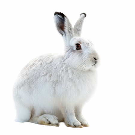 white rabbit isolated on white background, clipping path, full depth of fieldの写真素材