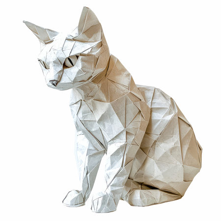 Crumpled paper cat isolated on white background with clipping path.の写真素材