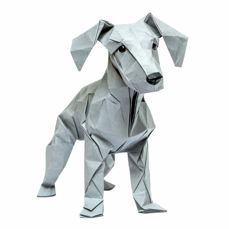 Paper origami dog isolated on white background. 3d illustration.の写真素材
