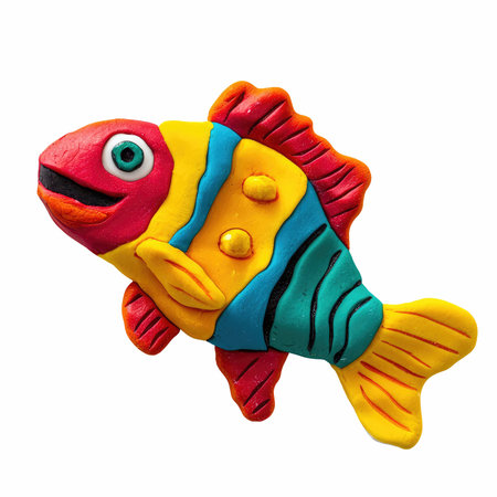 Colorful plasticine fish isolated on white background, clipping path includedの写真素材