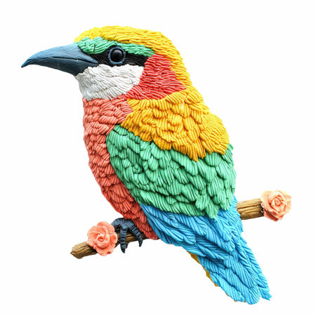 Colorful bird statue isolated on white background. 3d illustration.の写真素材