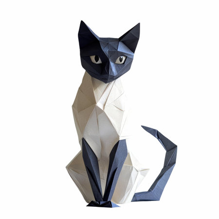 Origami cat isolated on white background, origami paper art styleの写真素材