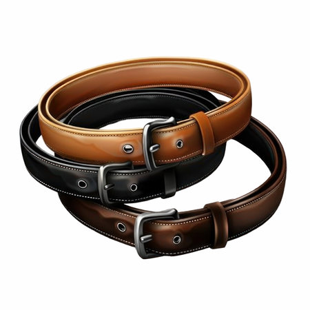 Brown leather belt isolated on white background. 3d rendering. Computer digital drawing.