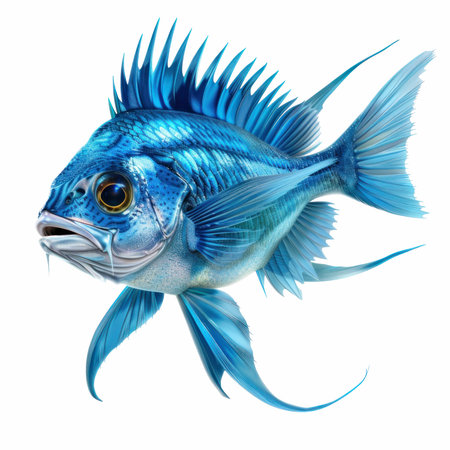 Blue fish isolated on white background. 3D illustration. Studio.の写真素材