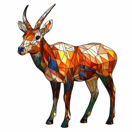 Low poly antelope isolated on white background. Abstract polygonal illustration.の写真素材