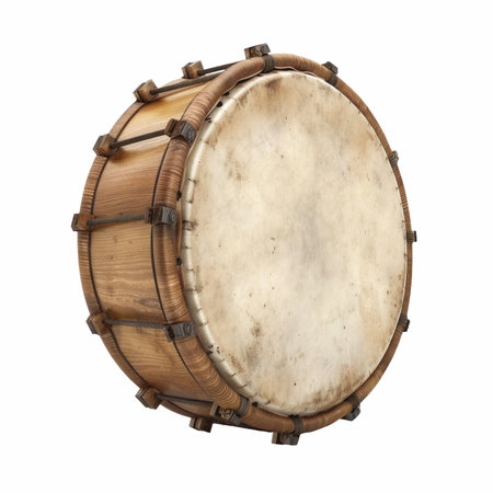 Wooden drum isolated on white background. Clipping path included.の写真素材