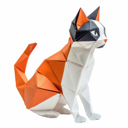 Origami cat isolated on white background. Clipping path included.の写真素材
