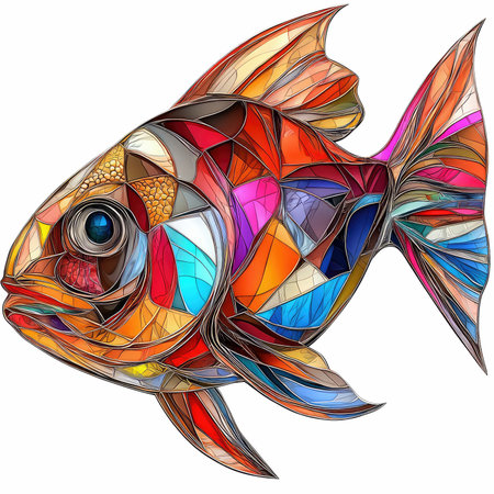 Illustration of a stained glass fish on a white background, vector