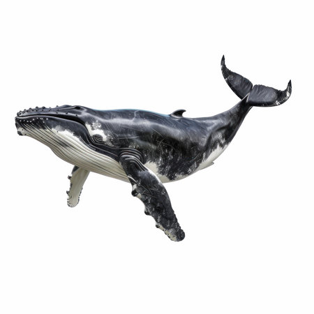 3D digital render of a big whale isolated on white backgroundの写真素材
