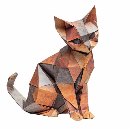 Origami paper cat isolated on white background. Clipping path included.の写真素材