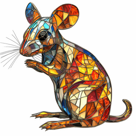 The illustration in stained glass style with a rat on a white backgroundの写真素材