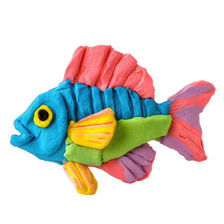 Colorful plasticine fish isolated on white background, clipping path includedの写真素材